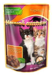 Ночной охотник консервы для котят курица в соусе пауч 100 гр. 